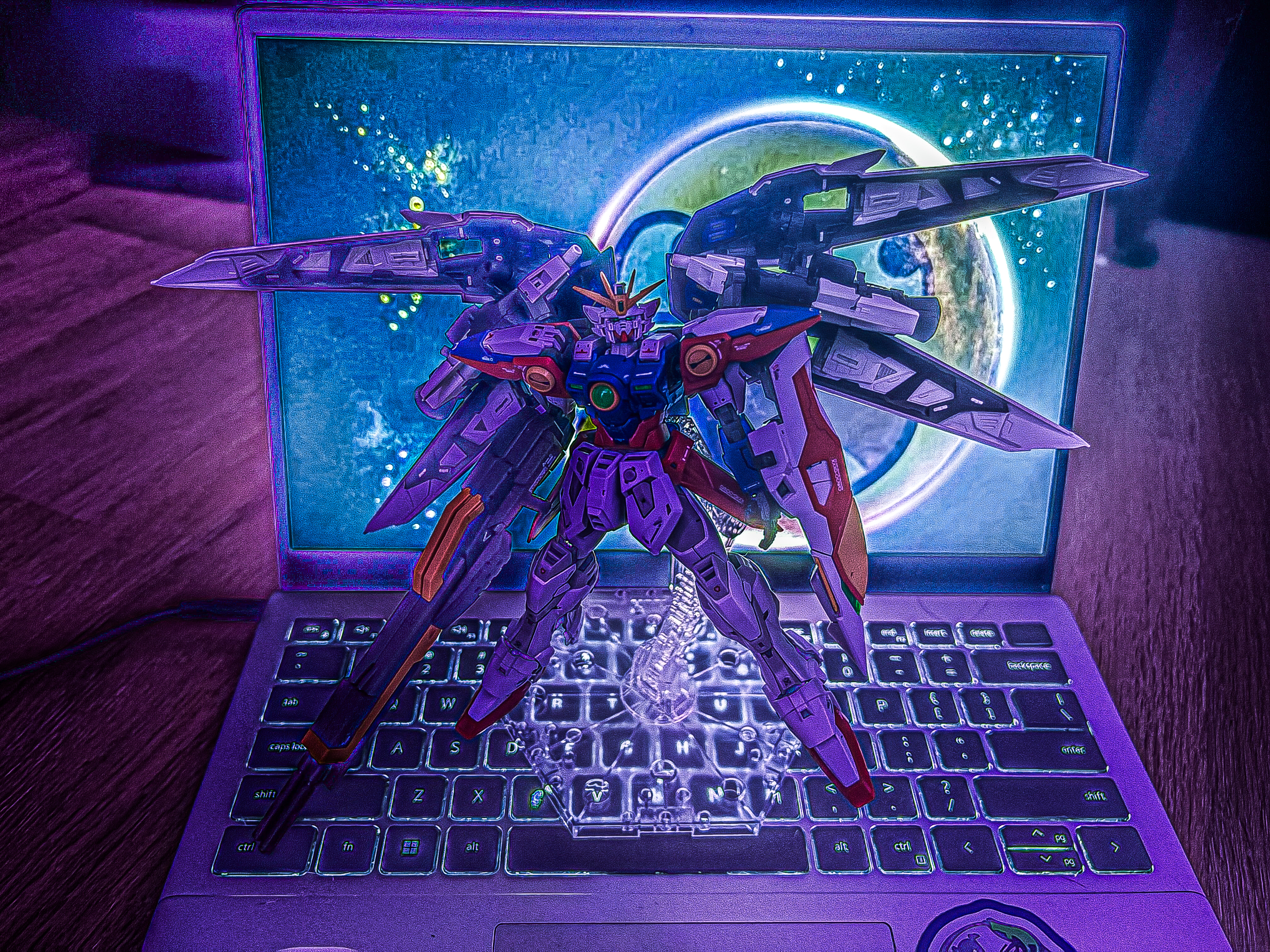 The RG Wing Zero TV posed in my main room but the photo's, like, edited.